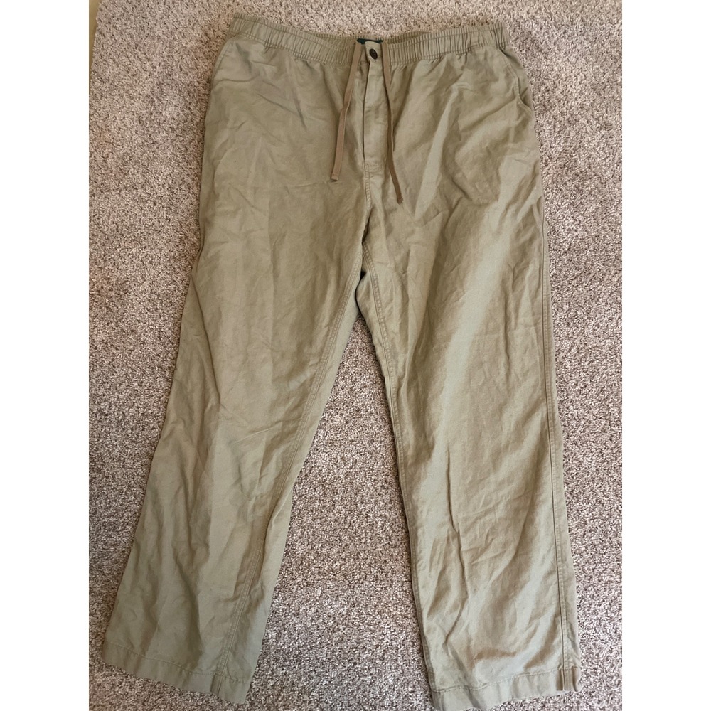J. Crew Men's Dock Pants XL Linen Blend Khaki Tan Elastic Waist Drawstring